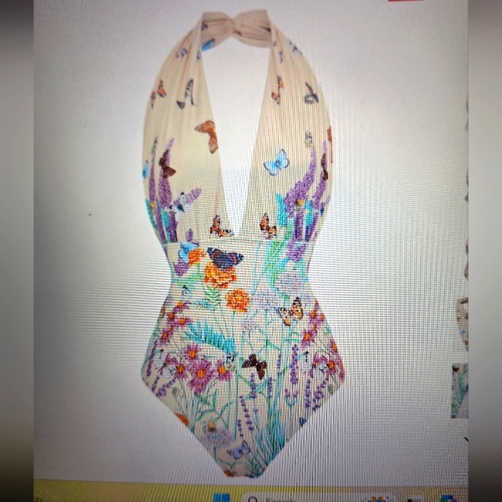 Floral Butterfly Print Halter Swimsuit